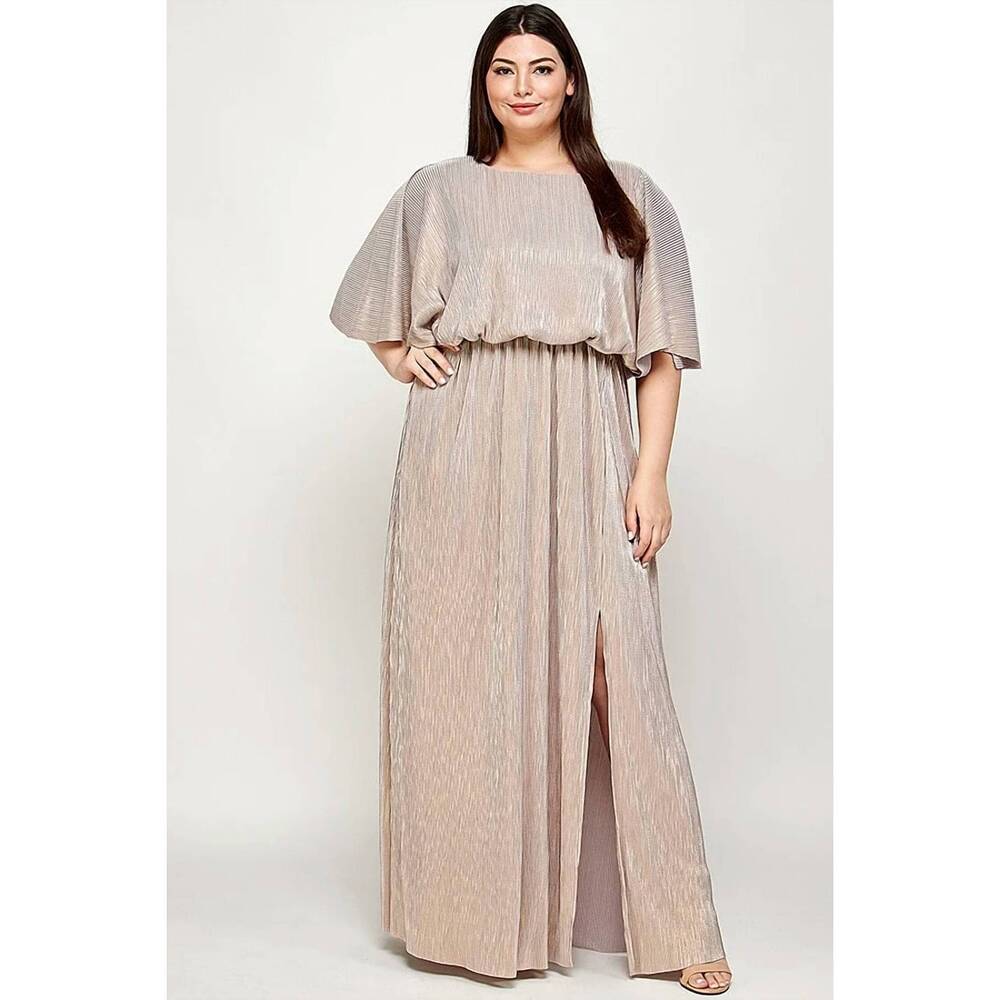 NEW SEE AND BE SEEN metallic stripe pleats dress in gold